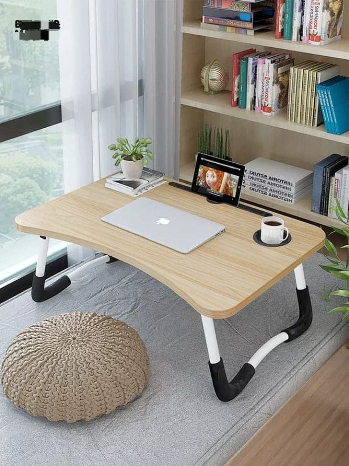 Multifunctional Foldable, Wooden Laptop Table with Glass and Mobile Holder