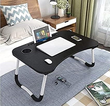 Multifunctional Foldable, Wooden Laptop Table with Glass and Mobile Holder